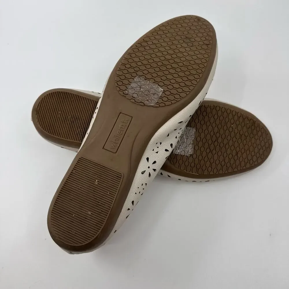 White Mountain Cream Laser Cut w/Bow Scalloped Edge Ballet Flats 'Icing' WMNS 8